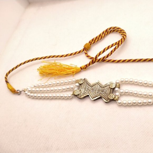 Afghan Motif Choker With Pearls, Tribal Choker Necklace, Pearls Necklace, - Picture 7 of 7